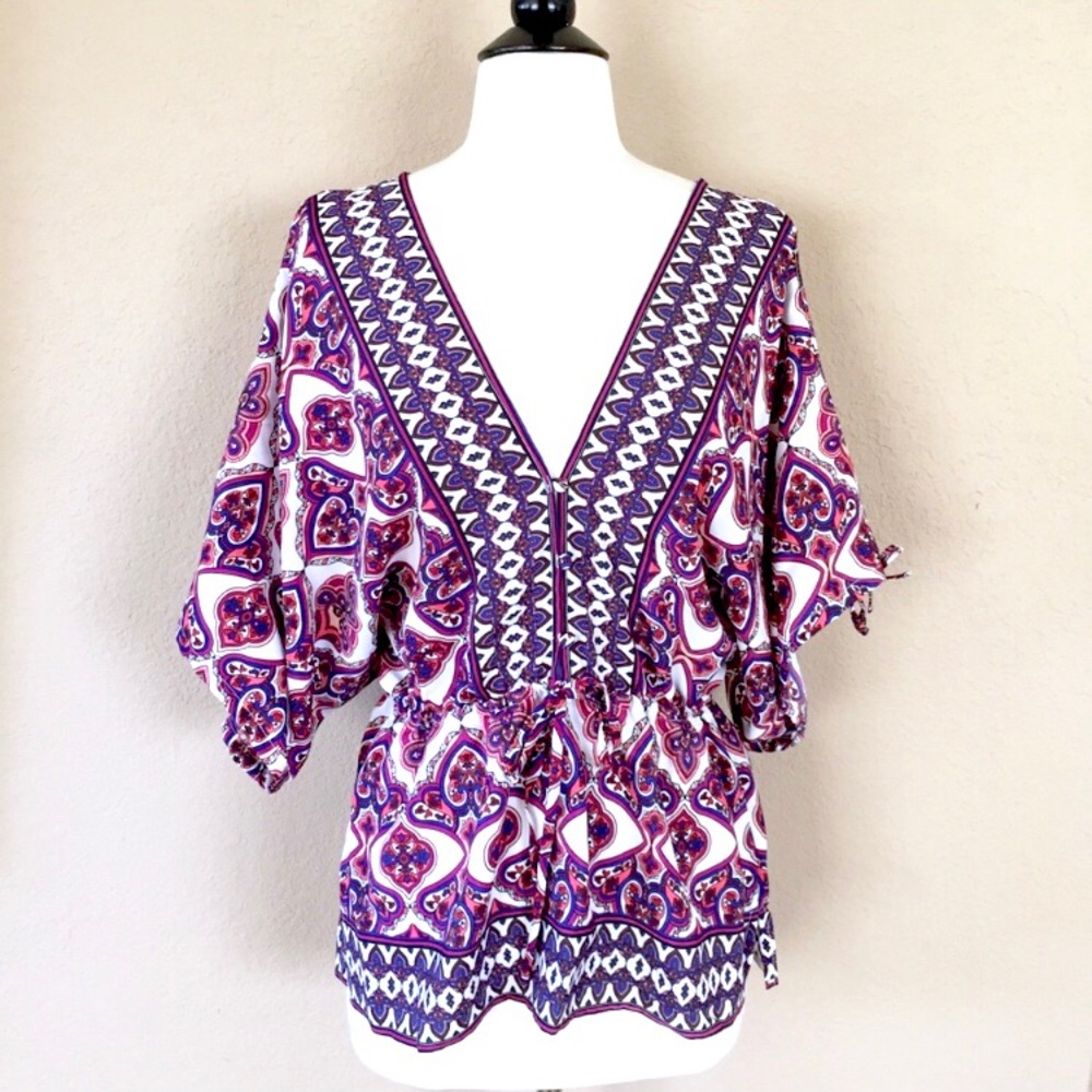 2b Bebe colorful tie waist loose fitting blouse S